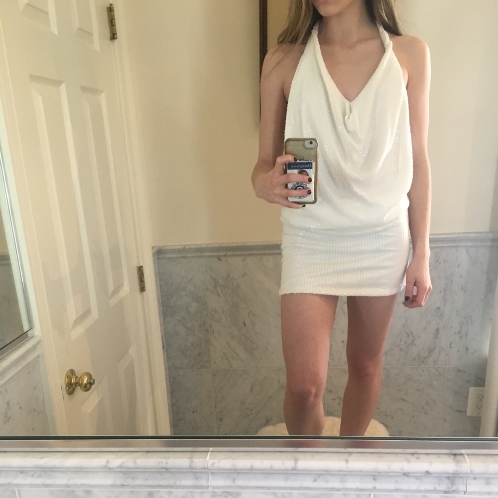 BCBG XS white sequin halter dress